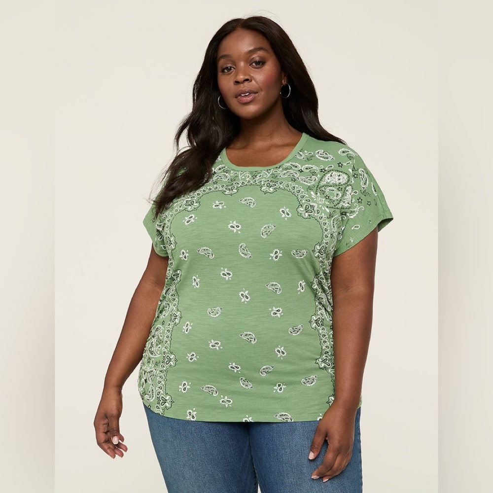 Lane Bryant Sage Green Paisley Short Sleeve Tee